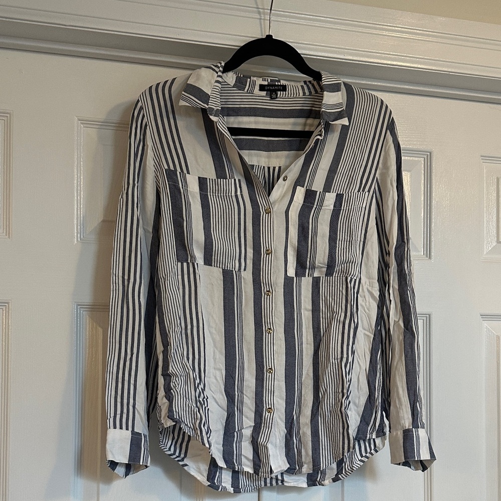 Dynamite Navy and White Striped Button Down Shirt